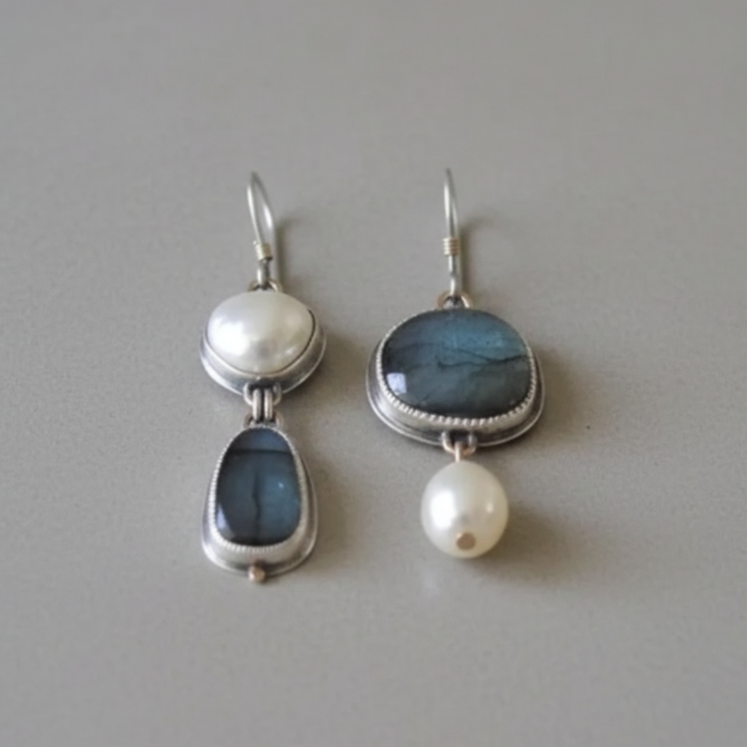 Pendientes Perla y Piedra Azul
