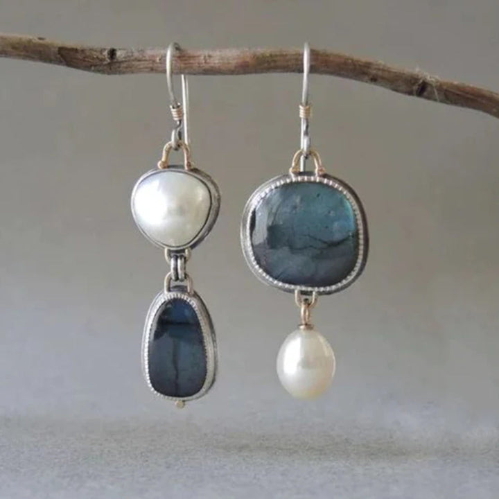 Pendientes Perla y Piedra Azul