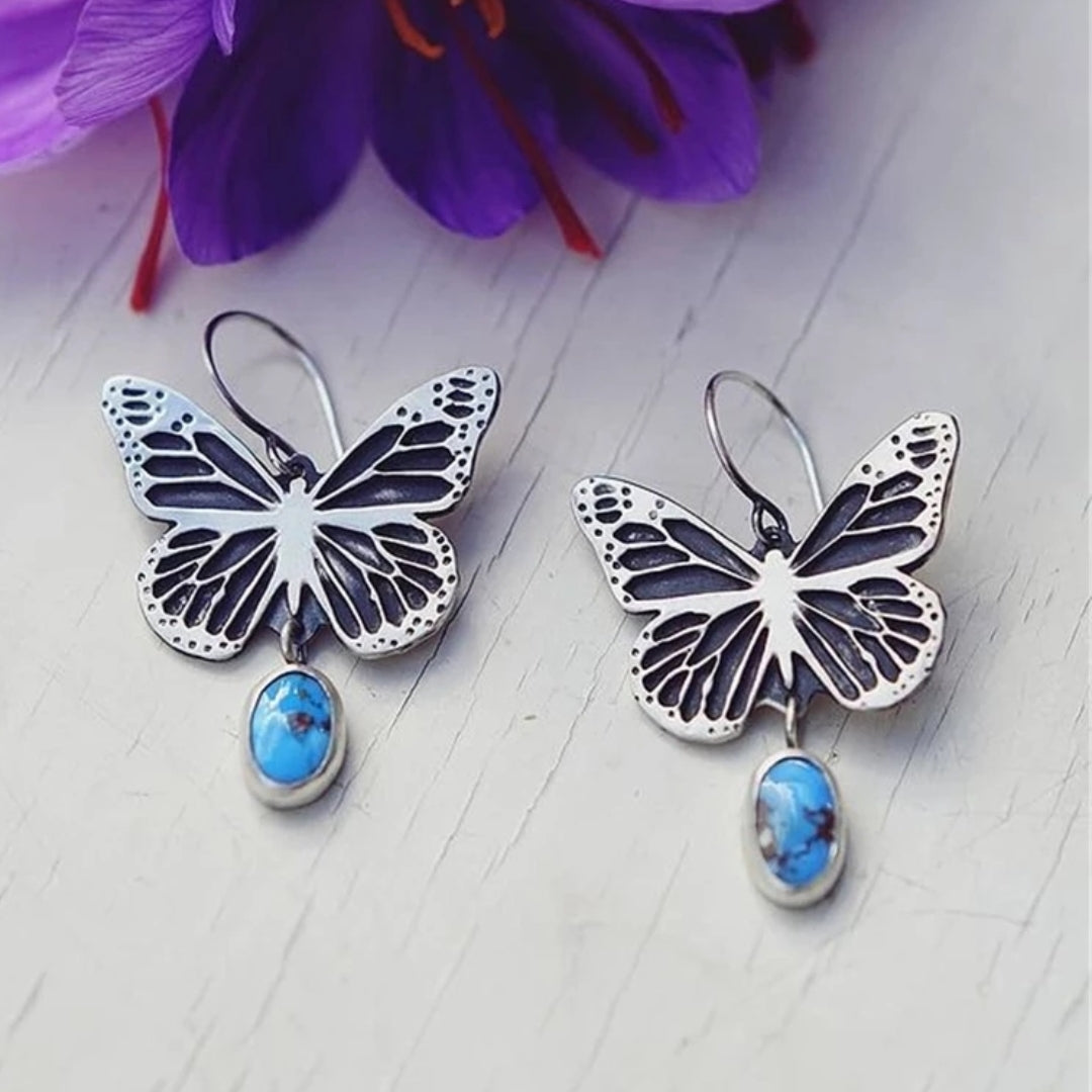 Pendientes Vintage con Mariposa y Piedra Azul
