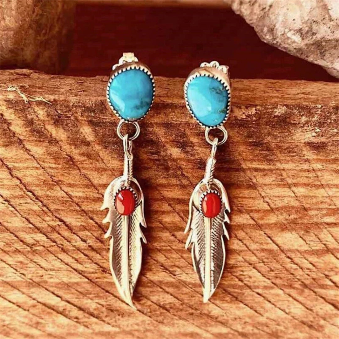 Pendientes Pluma Turquesa Vintage