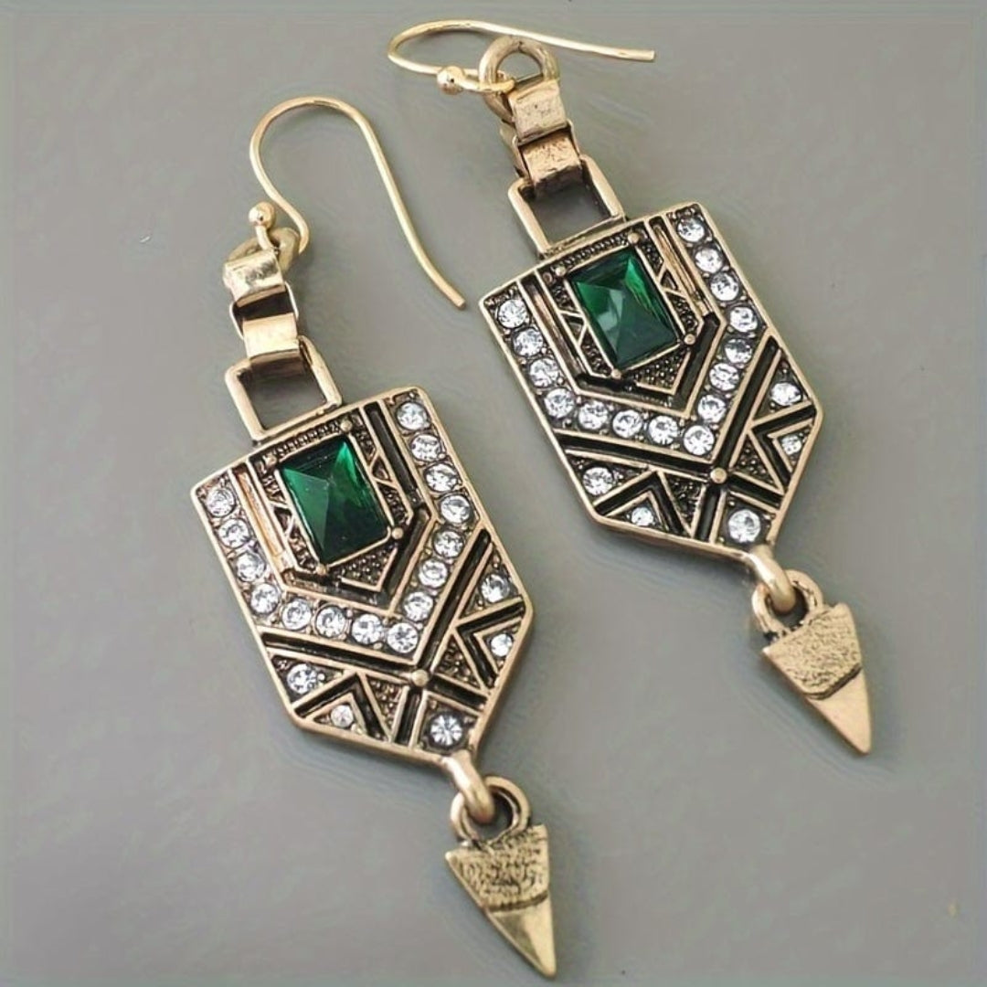 Pendientes Circonitas Verdes de Oro Vintage