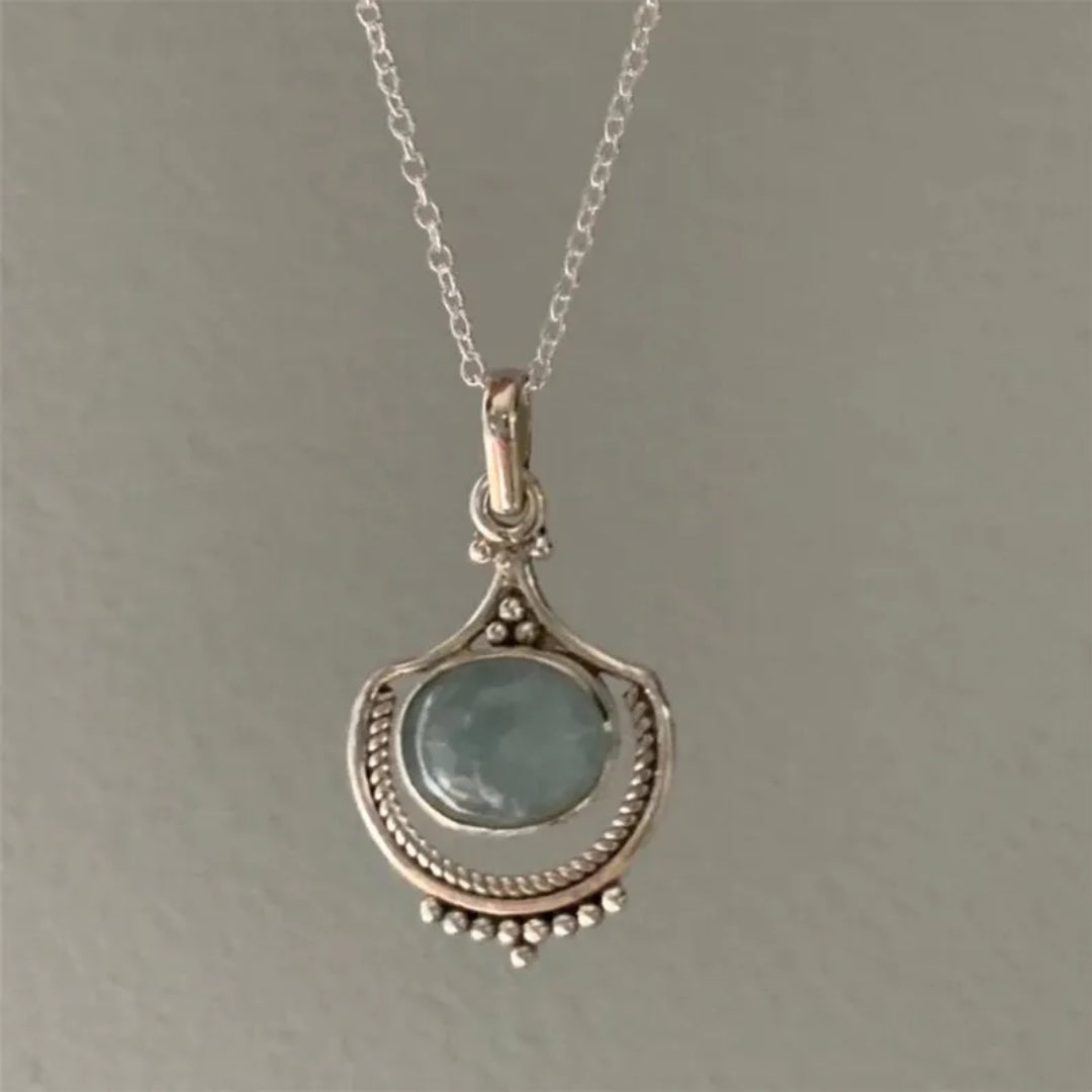 Collar Piedra Verde Plateado