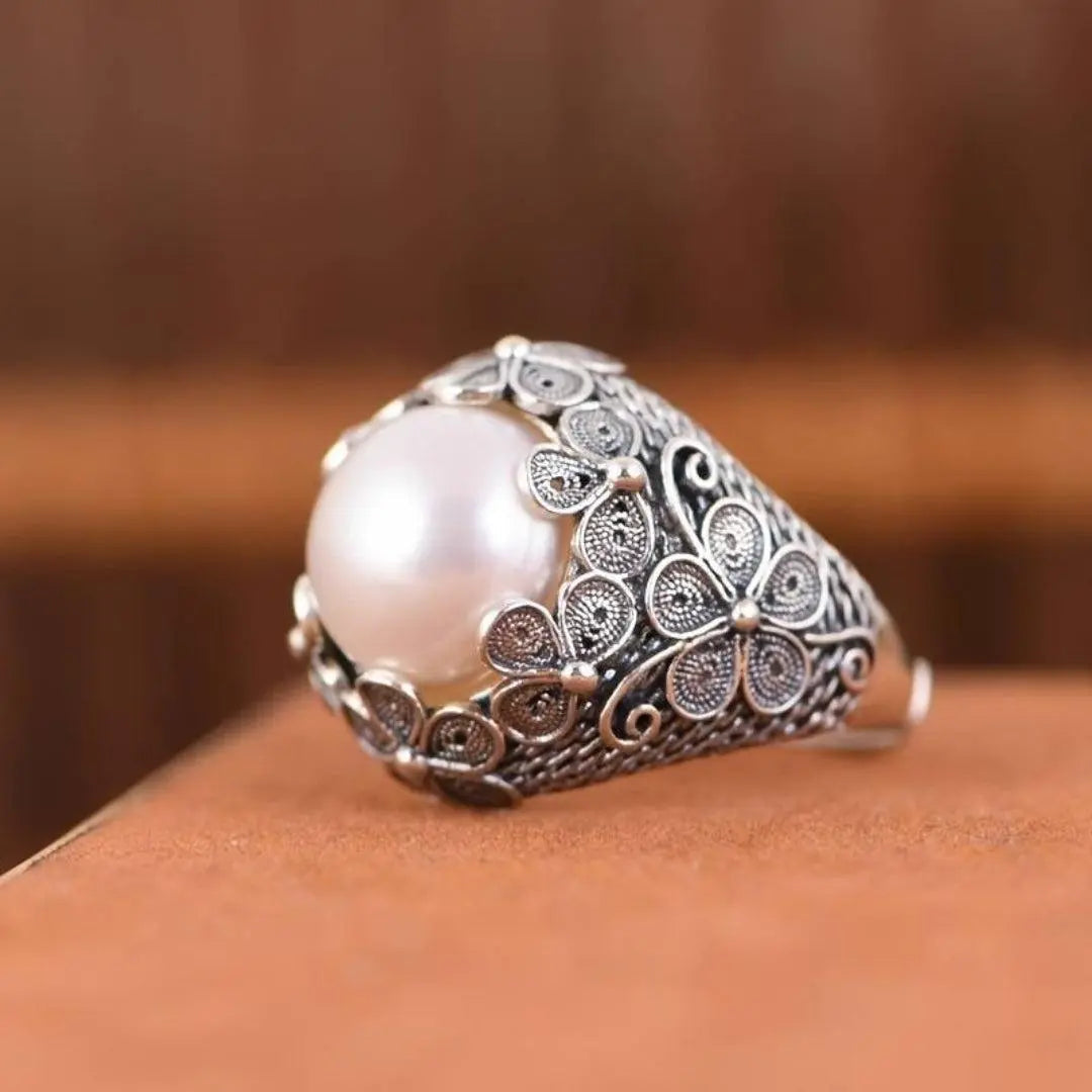 Anillo Perla Plateado Vintage
