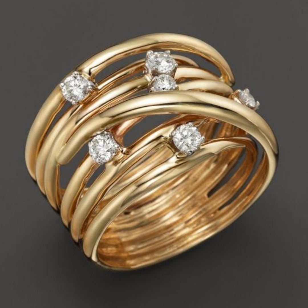 Anillo Fino con Circonitas en Oro