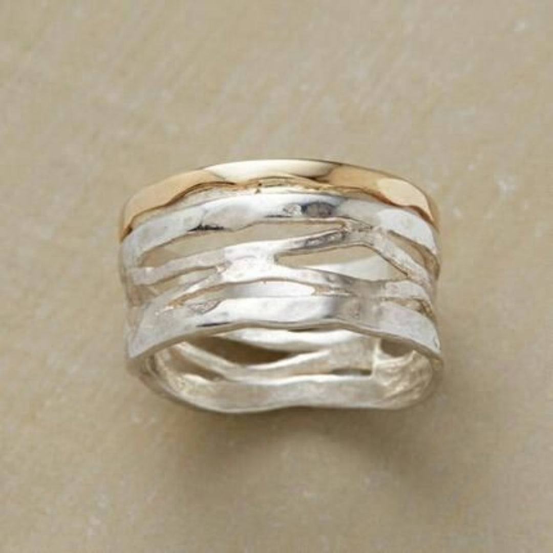 Anillo Capas Hueco Plata y Oro