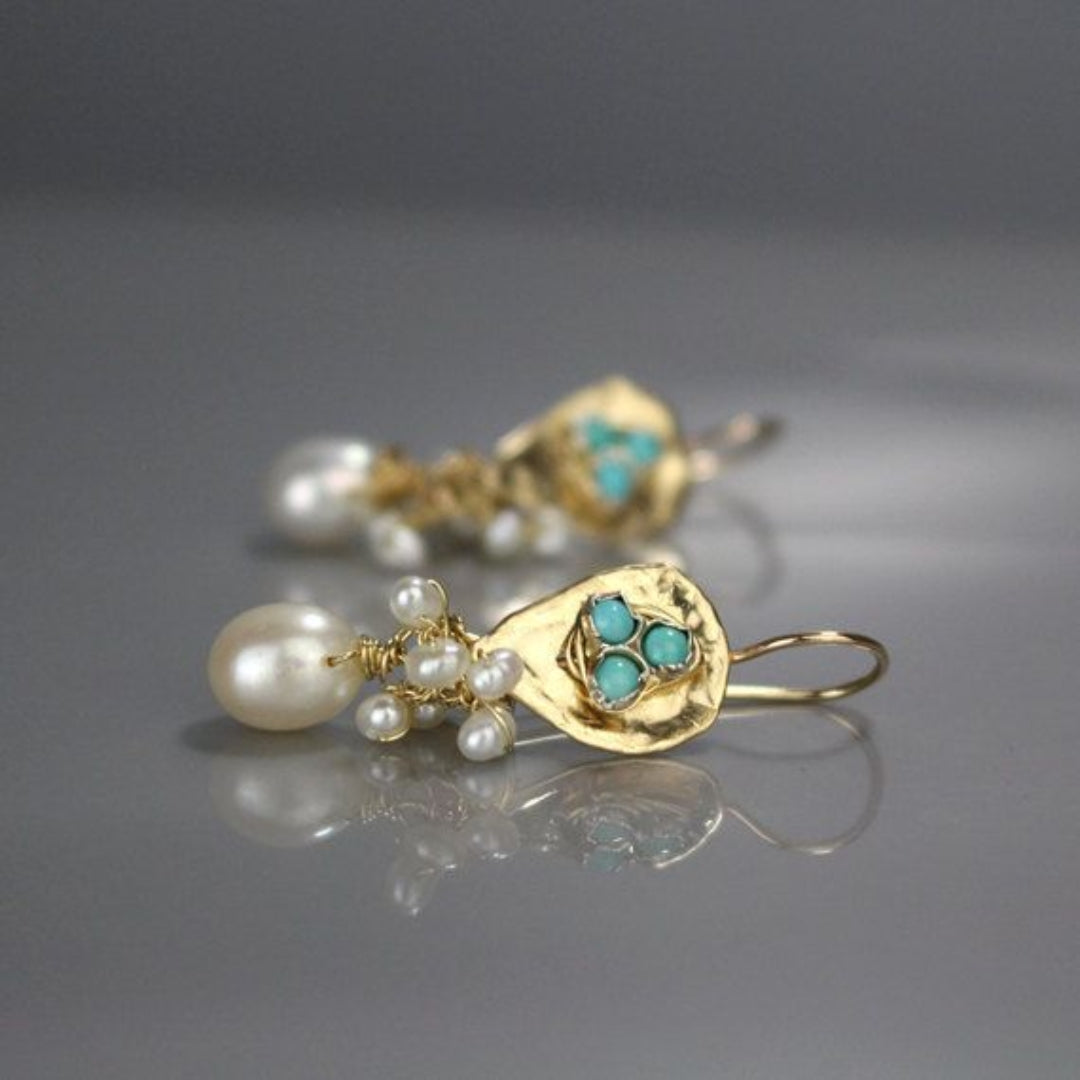 Pendientes Vintage con Piedras Azul de Oro