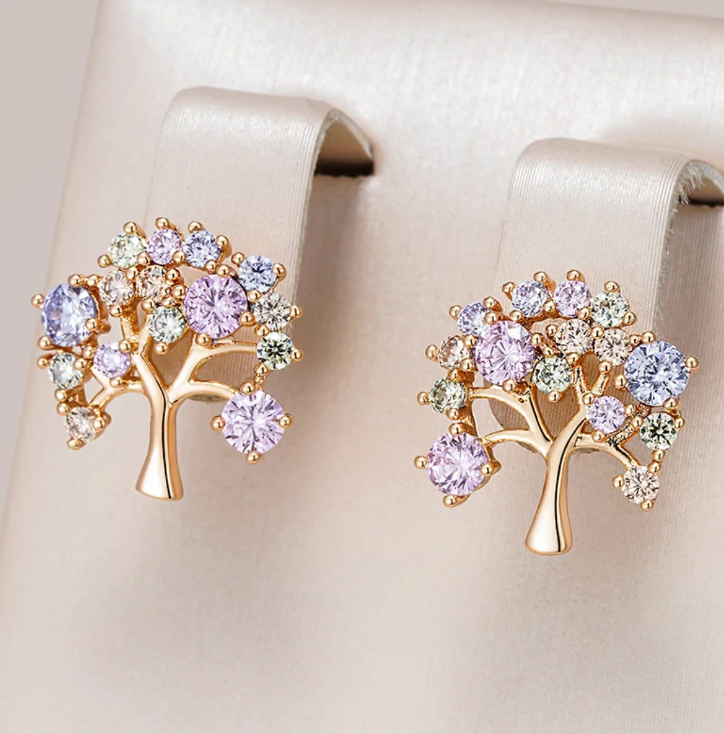 Pendientes tipo botón multicolor Árbol