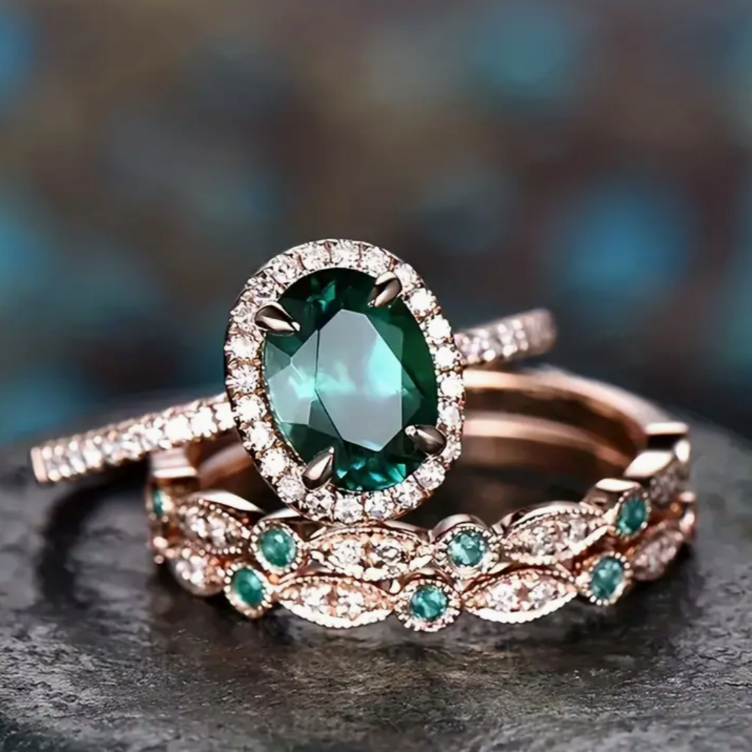 Conjunto Vintage con Circonita Verde