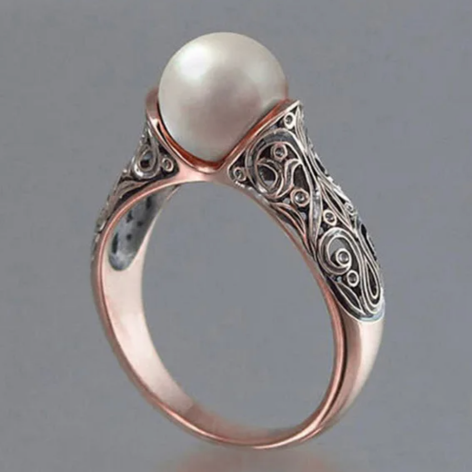 Anillo Vintage con Perla de Oro Rosa