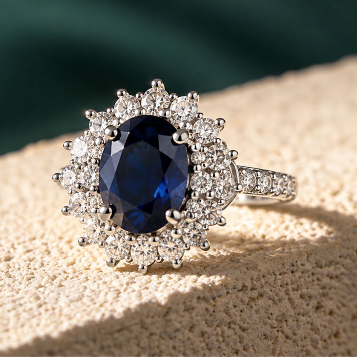 Anillo Azul Zafiro Clásico