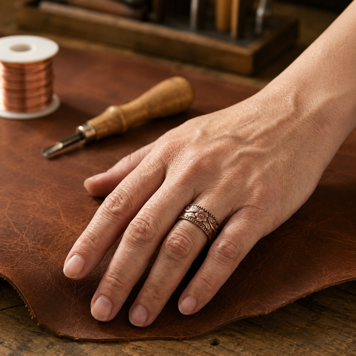 Anillo de Cobre Oscuro Grabado