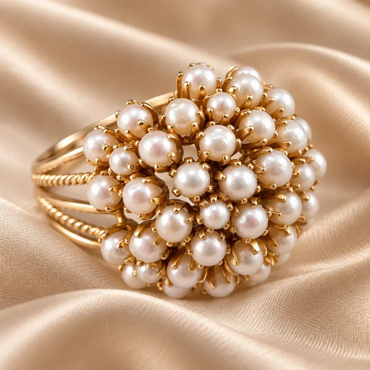 Anillo de Oro con Perla Intarsiada Clásico
