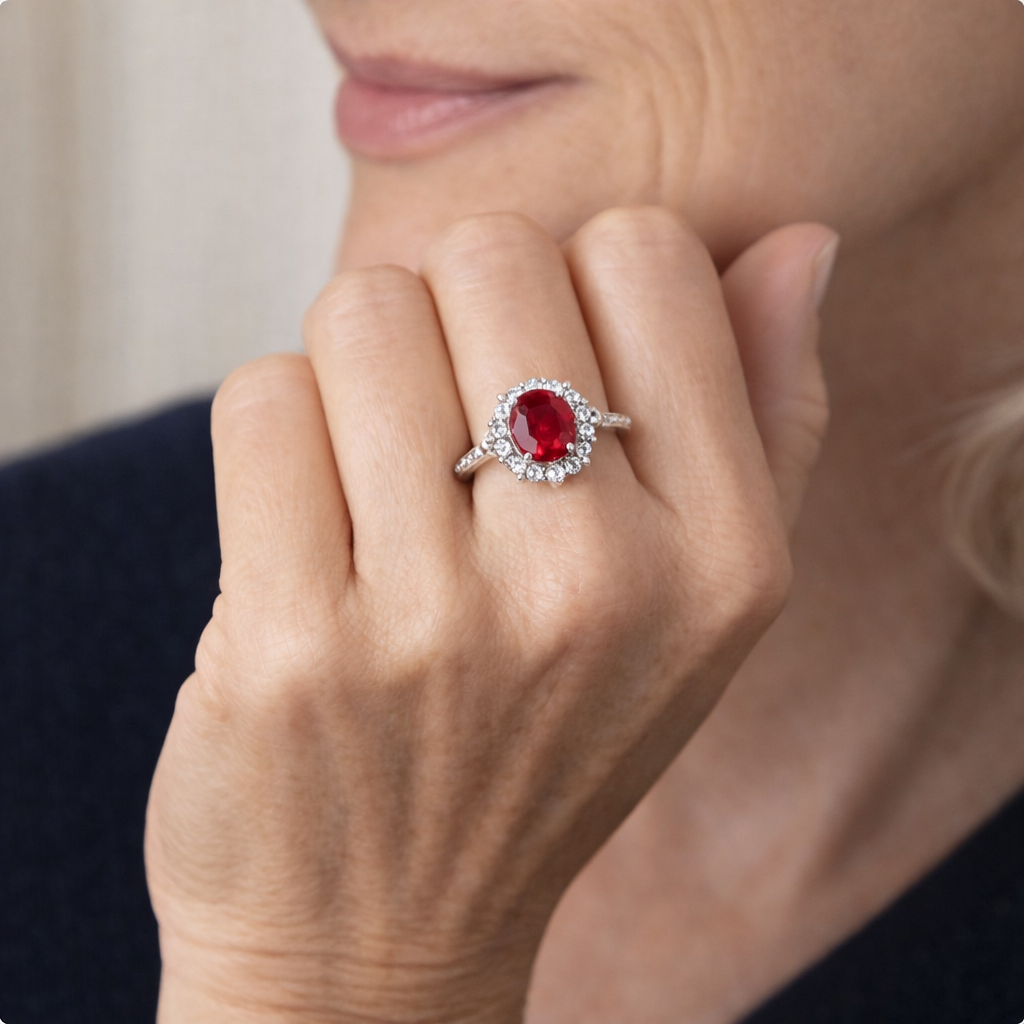 Anillo Clásico con Halo Rojo