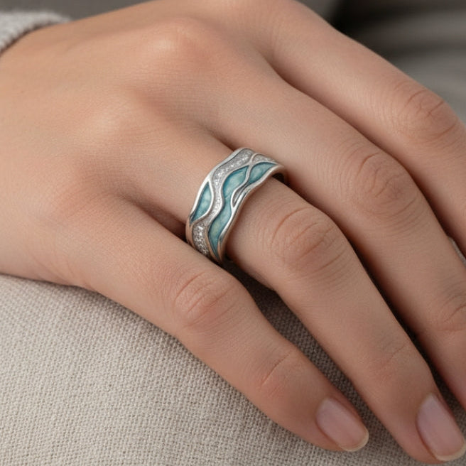 Anillo Ondas Turquesa