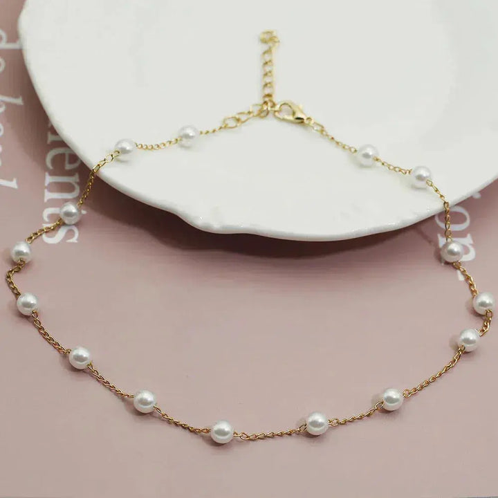 Collar Cadena con Perlas Pequeñas