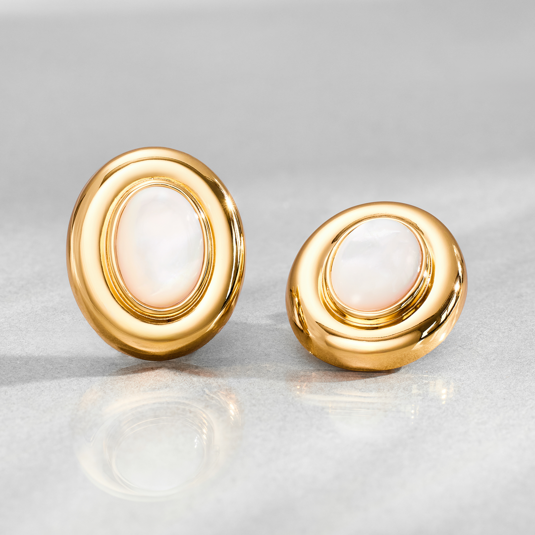 Pendientes Ovalados Blanco Dorados