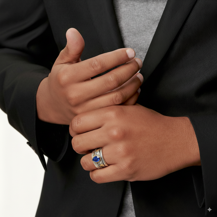Anillo Zafiro Azul - Vintage Plateado