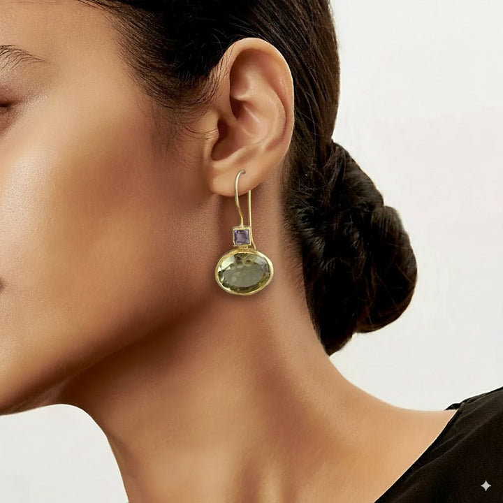 Pendientes Cristales Verdes de Oro Vintage