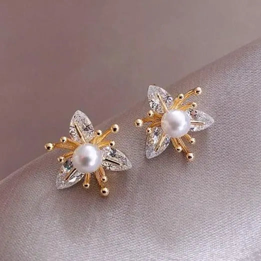 Pendientes Flor de Cristal y Perla