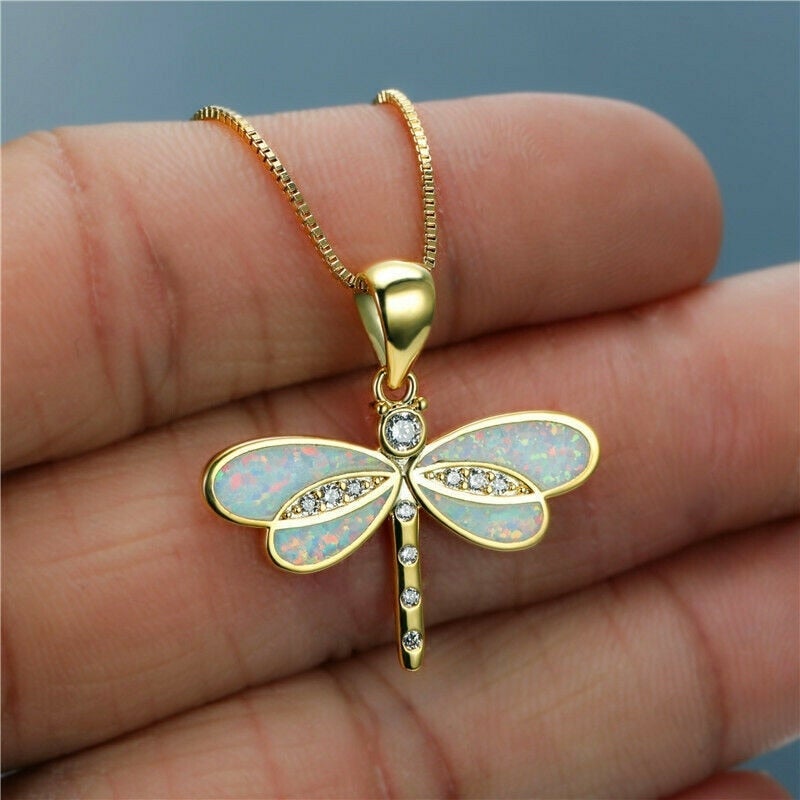 Collar Libélula Oro con Ópalo
