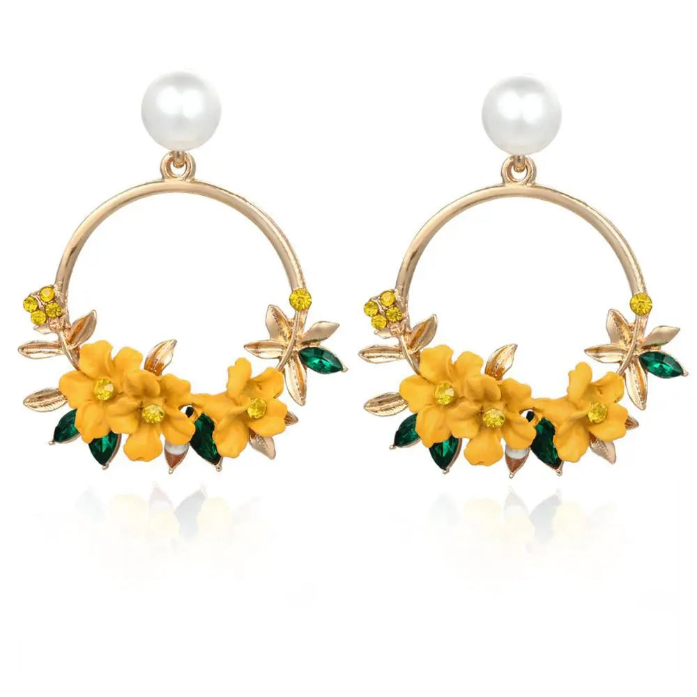 Pendientes Aro Flores y Perla