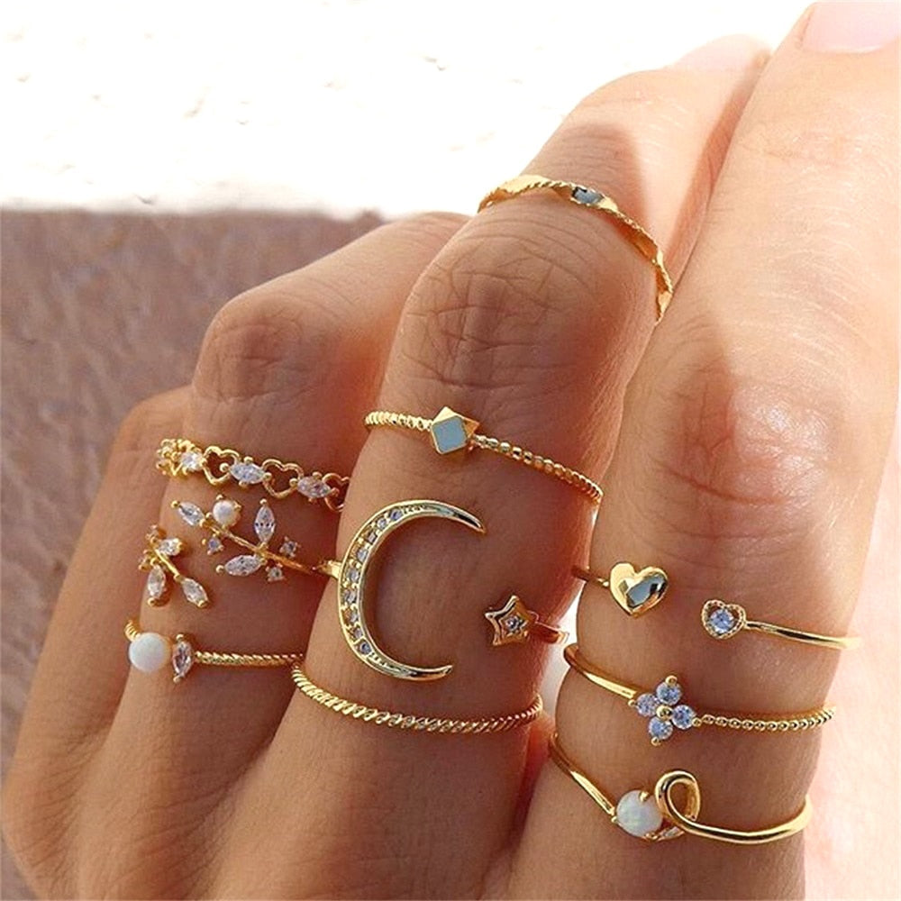 Set de 10 anillos cósmicos plateados