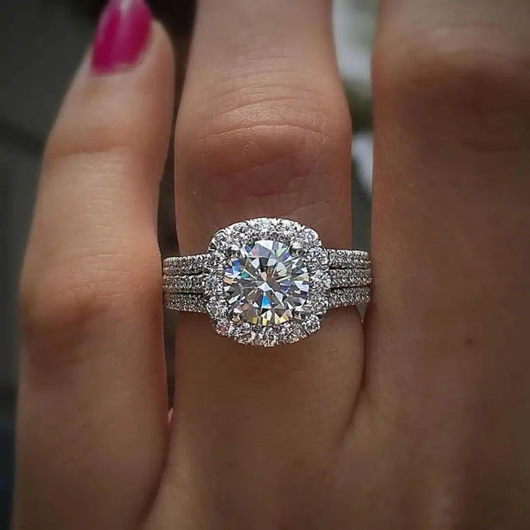 Anillo Halo Cojín Pavé