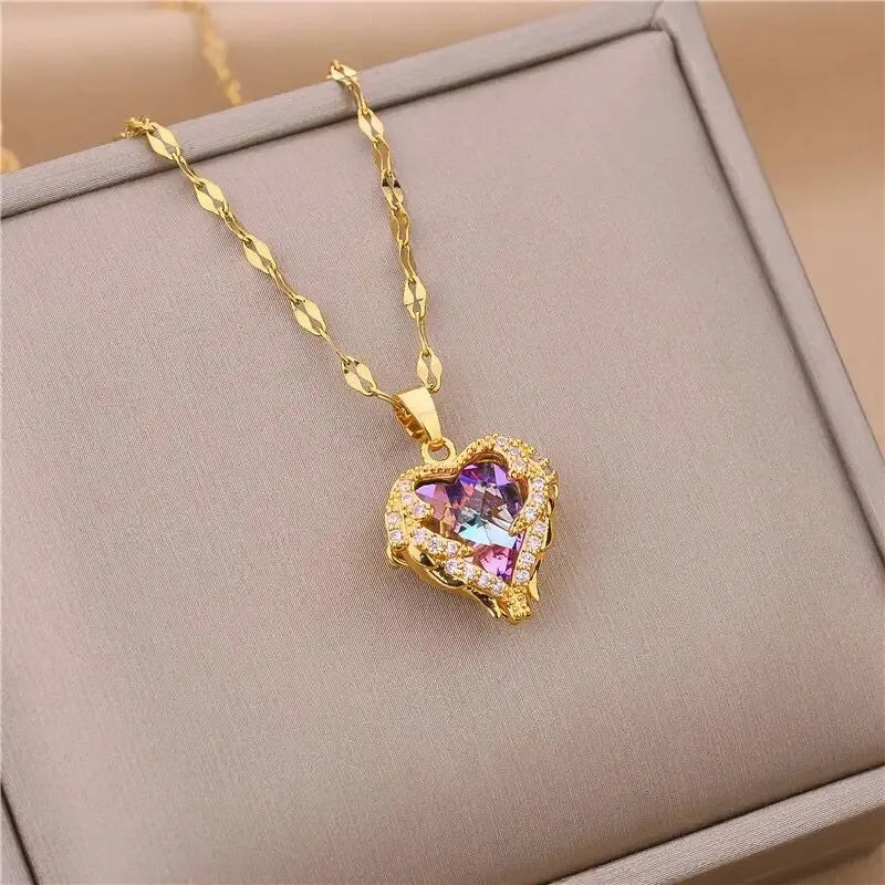 Collar con Corazón y Cristal Océano