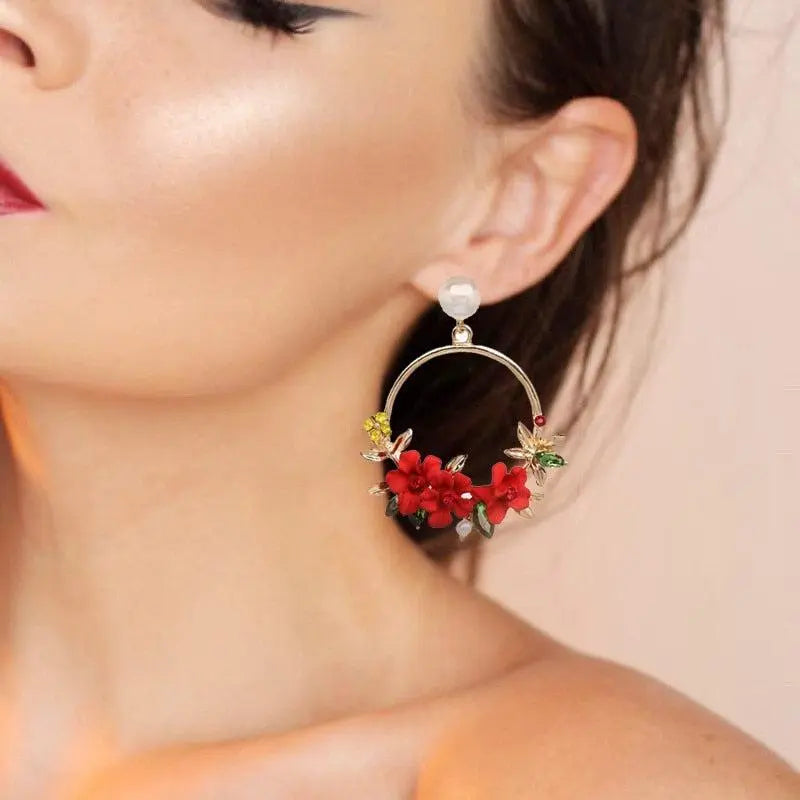Pendientes Aro Flores y Perla