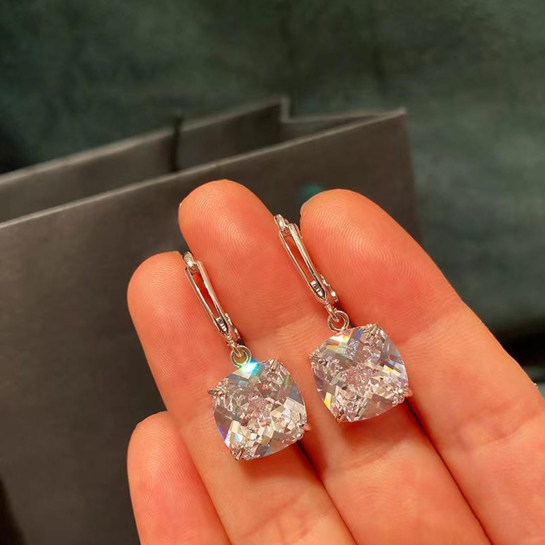 Pendientes Colgantes Oro Blanco con Circonitas
