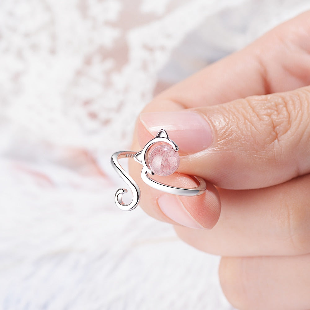 Anillo con gatito rosa de Plata