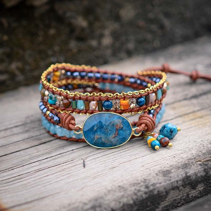 Pulsera Envolvente con Apatita Azul