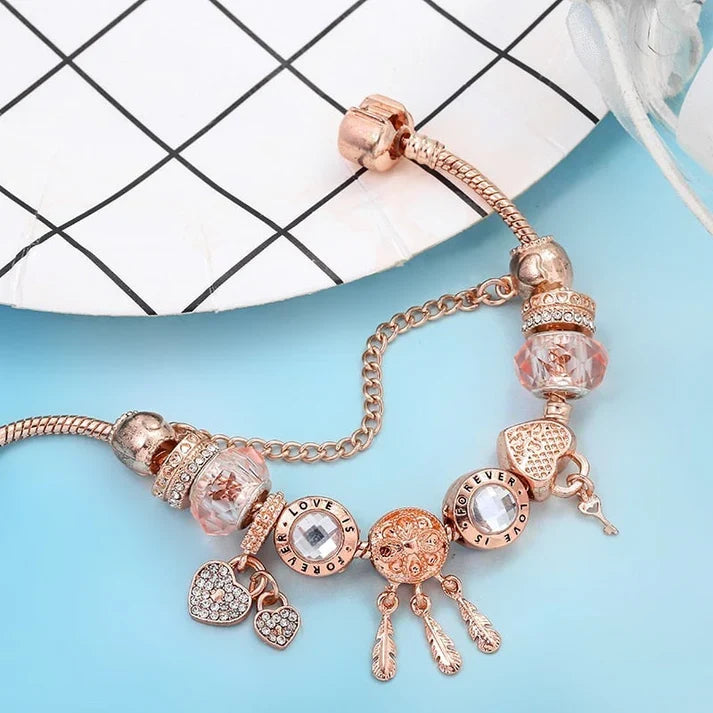 Pulsera Rose Atrapasueños con Dijes Incluidos