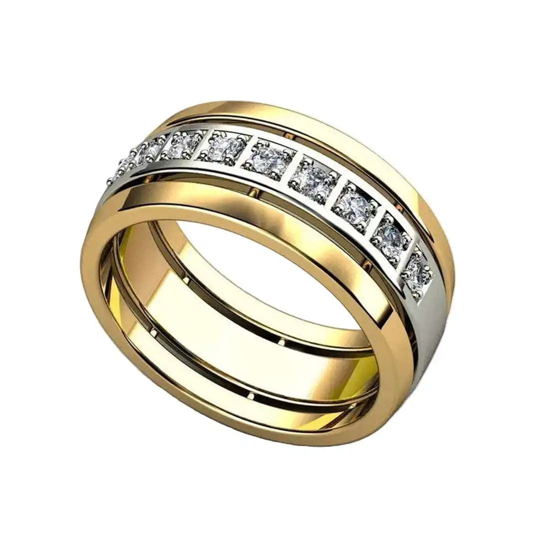Anillo Bicolor Dorado con Circonitas