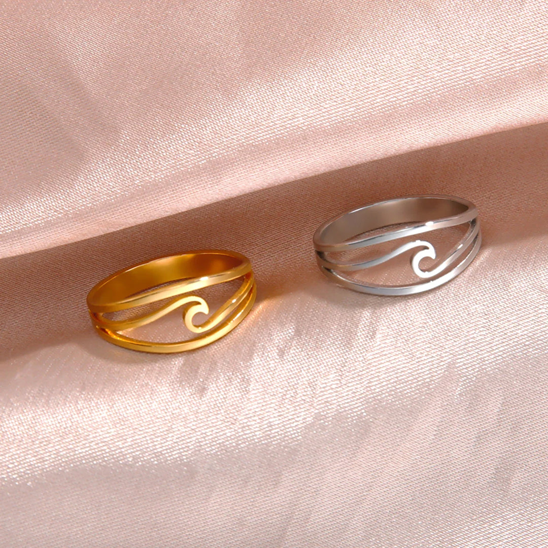 Anillo con Ola Océano de Oro