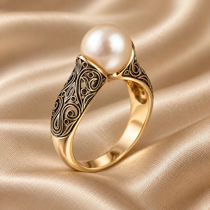 Anillo Clásico con Perla Dorada