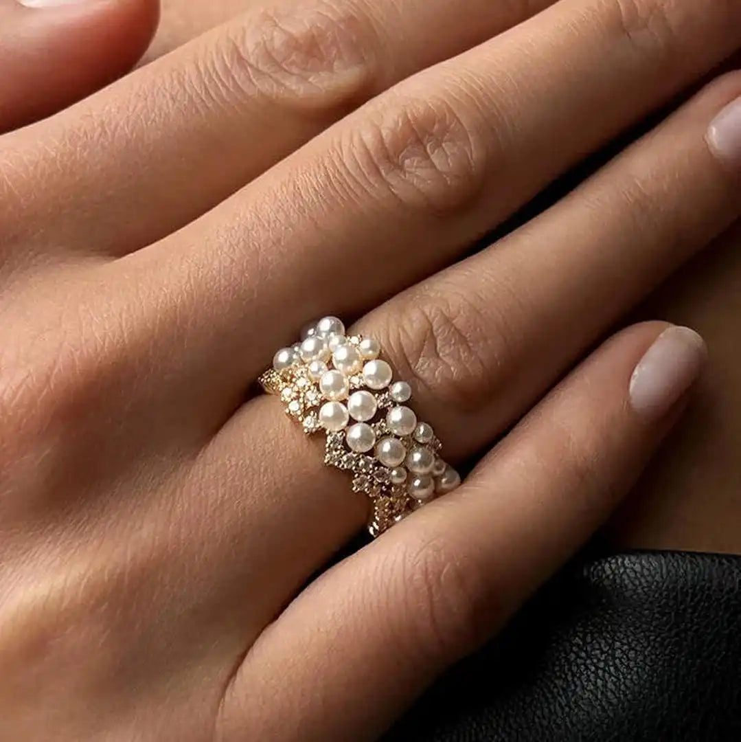 Anillo Vintage Ajustable Perla y Circonitas