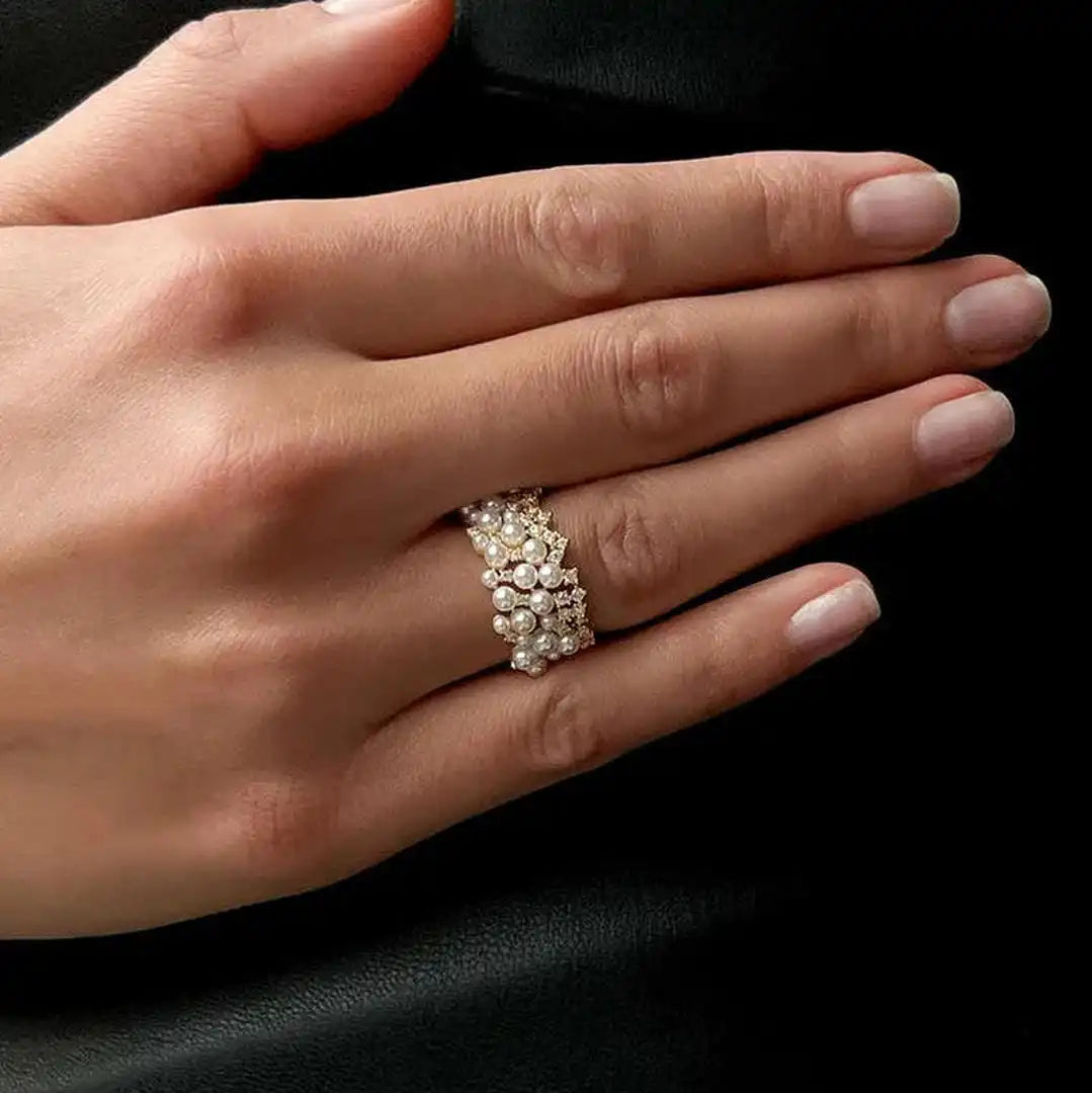 Anillo Vintage Ajustable Perla y Circonitas