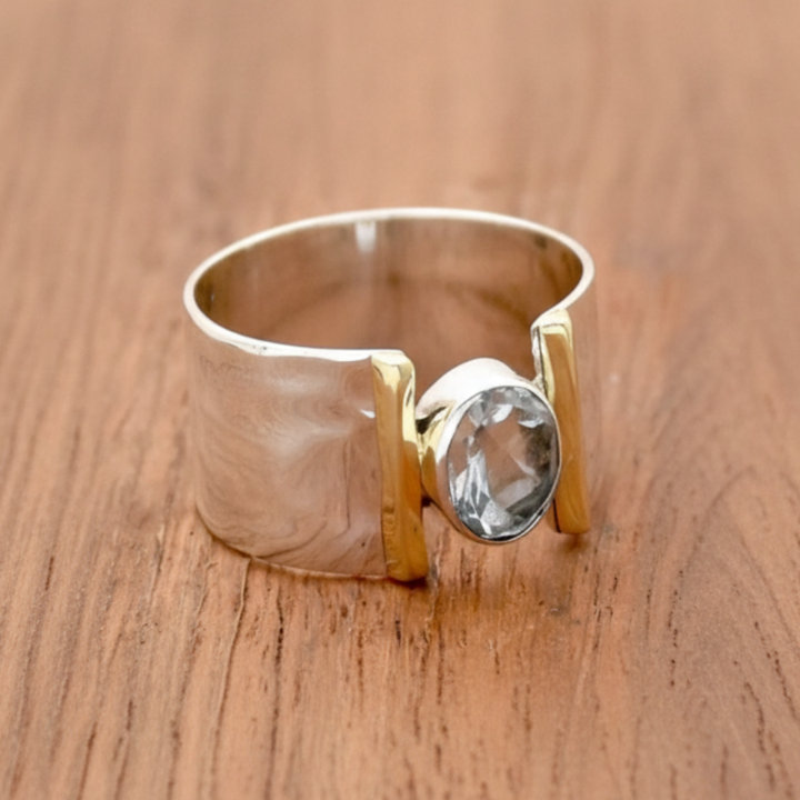 Anillo Ancho Plateado Azul Cielo
