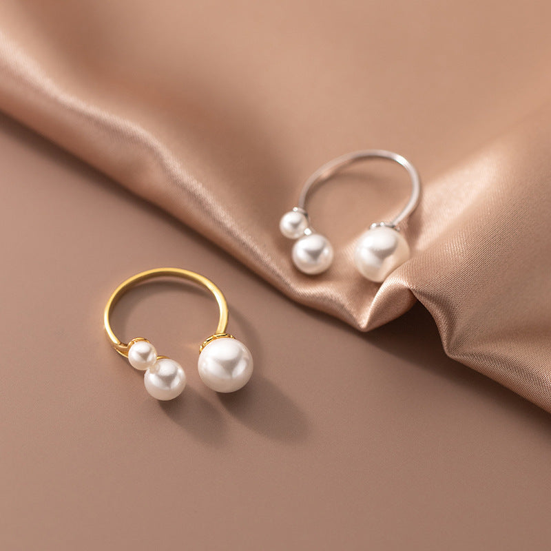 Anillo Triple Perla Ajustable