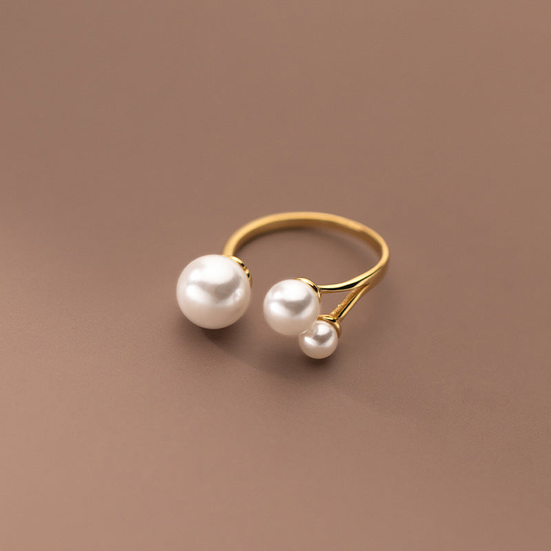 Anillo Triple Perla Ajustable