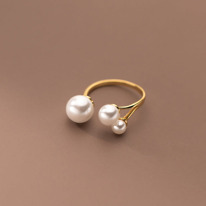 Anillo Triple Perla Ajustable