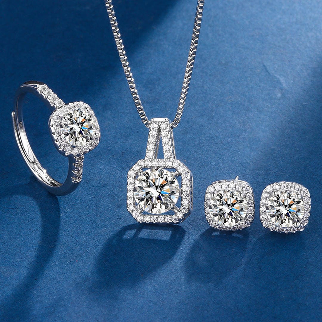 Conjunto Cuadrado Brillante Oro Blanco