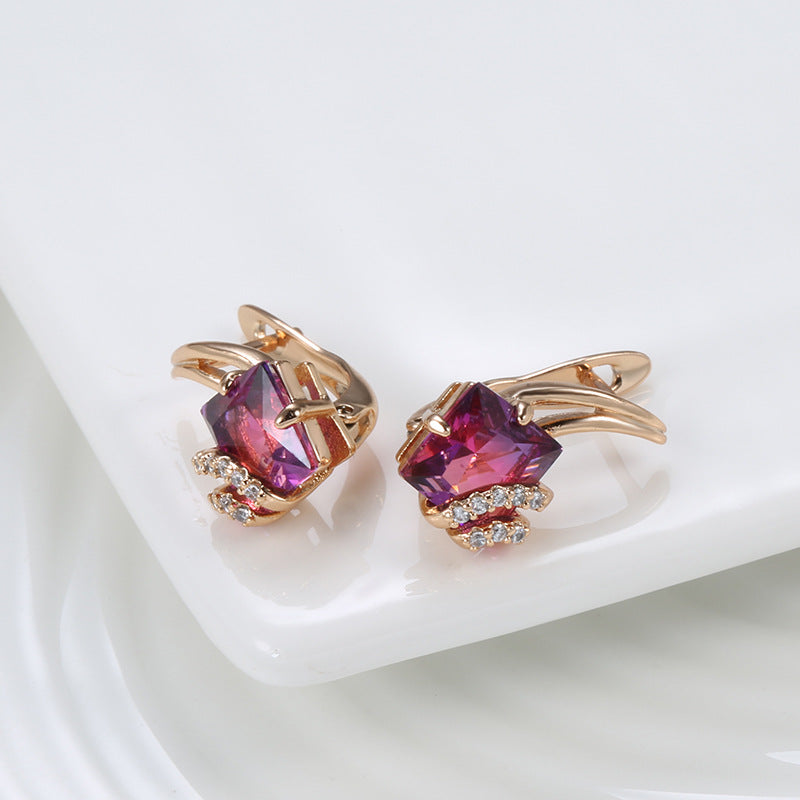 Pendientes de cristal cuadrado carmesí Oro