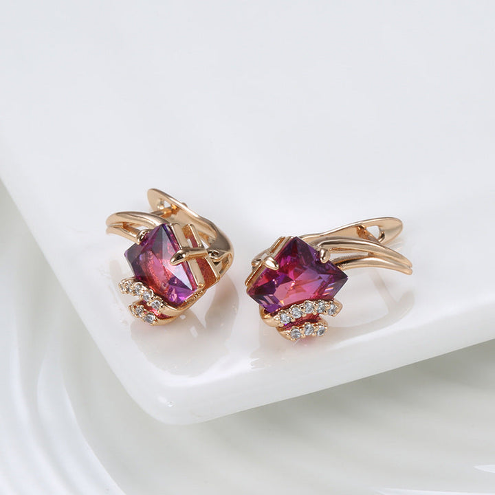 Pendientes de cristal cuadrado carmesí Oro