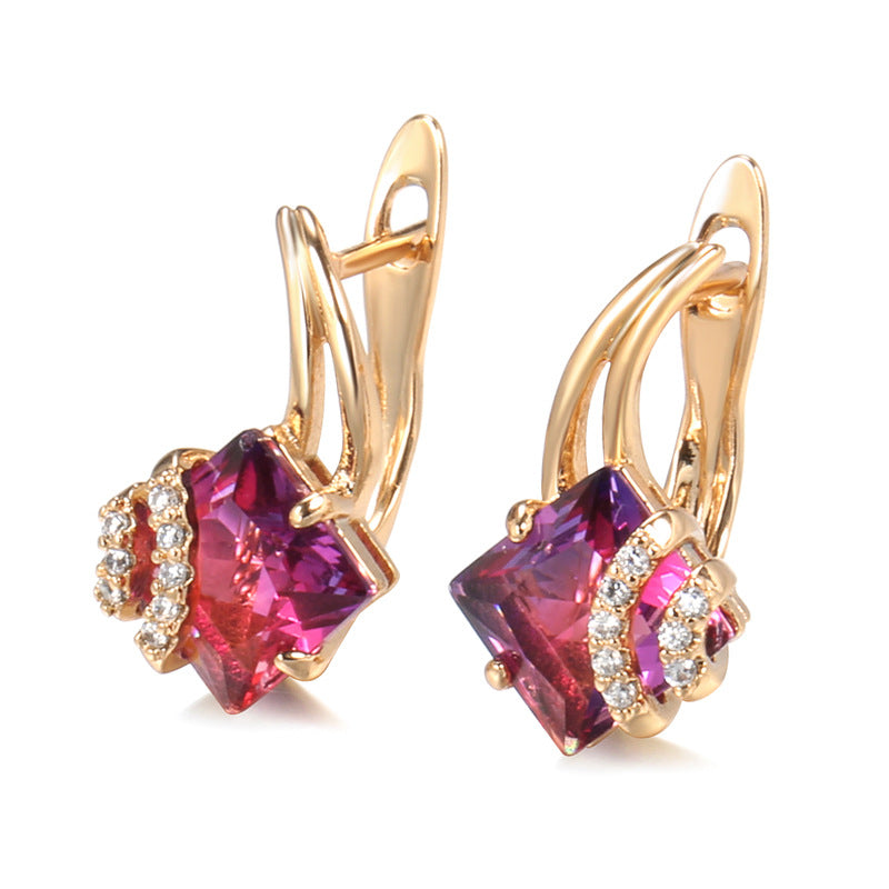 Pendientes de cristal cuadrado carmesí Oro
