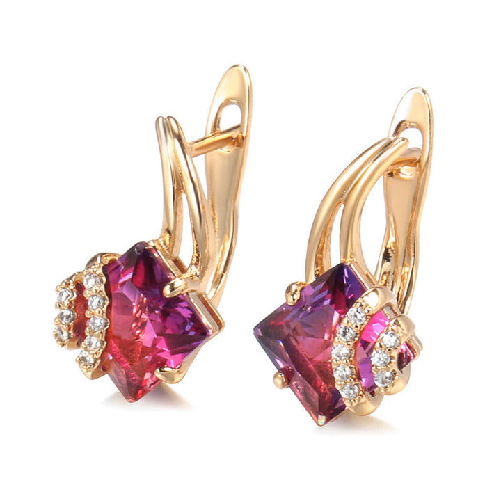 Pendientes de cristal cuadrado carmesí Oro