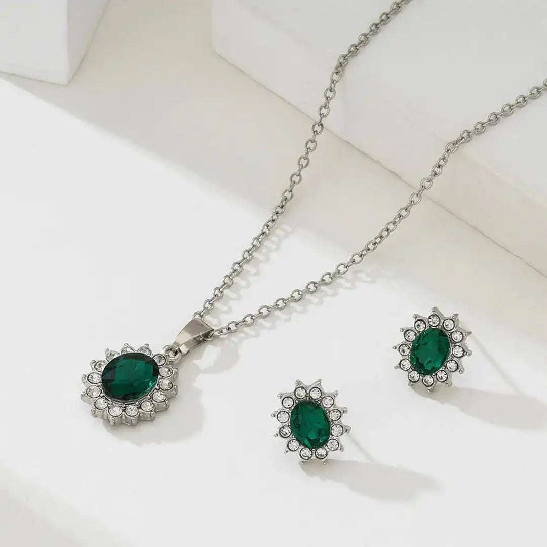 Conjunto Rayos Plateado Verde