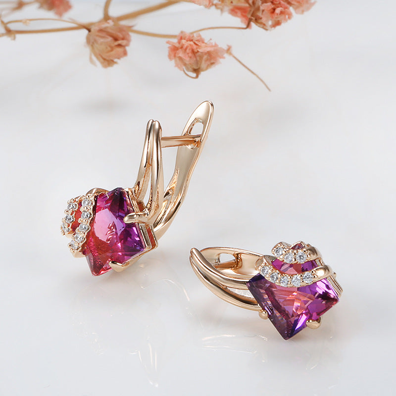 Pendientes de cristal cuadrado carmesí Oro