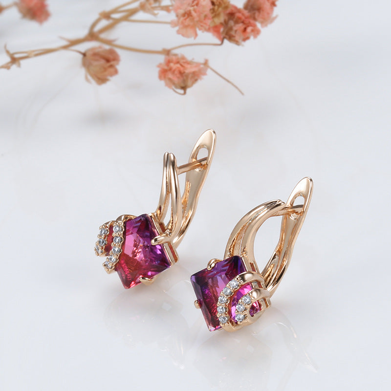 Pendientes de cristal cuadrado carmesí Oro